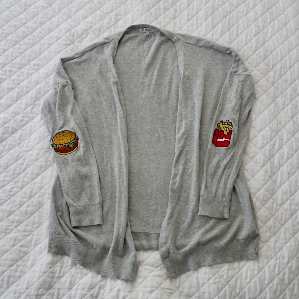Noble U Open Gray Cardigan w/Elbow Patches